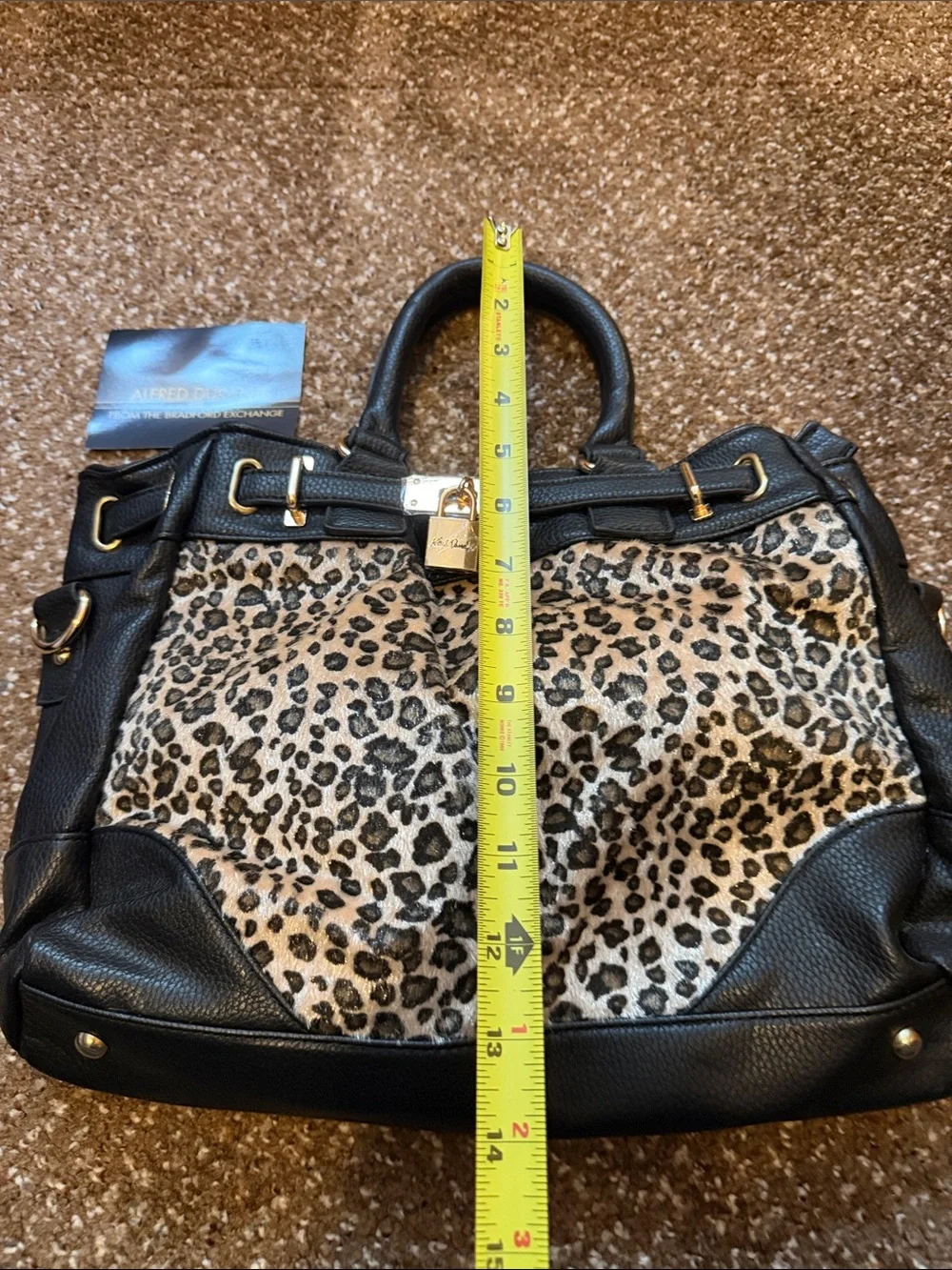 The Bradford Exchange Leopard Print Satchel with Black Trim and Gold Hardware